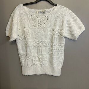Vintage The Eagles Eye hand knitted white short sleeved sweater size M